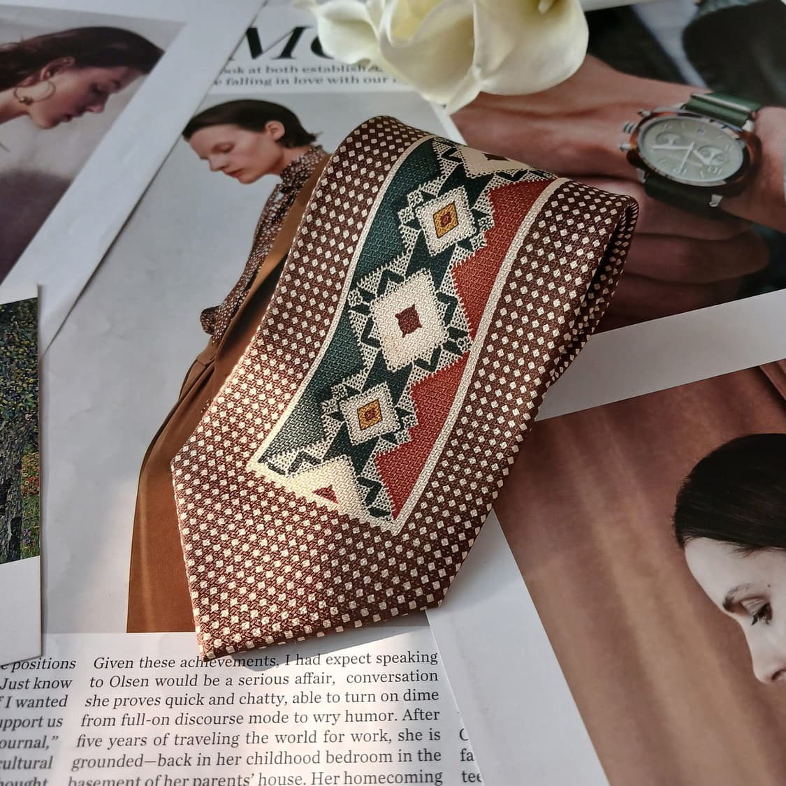 아쿠아스큐텀 실크 브라운 지오메트릭 넥타이 9.5cm A등급 A19143 상품이미지2