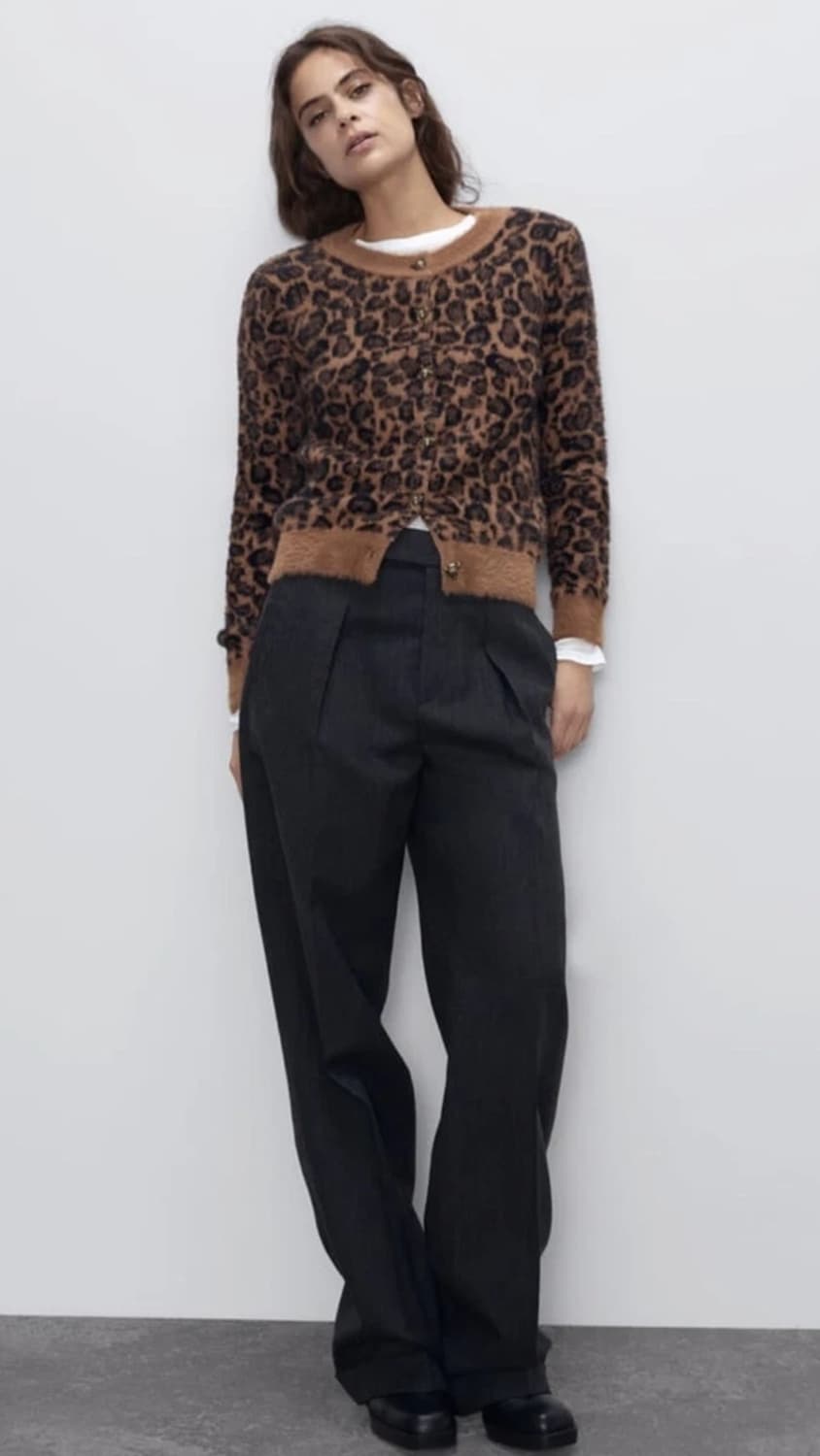 [L] ZARA 자라 애니멀 레오파드 호피 자카드 니트 가디건 상품이미지3