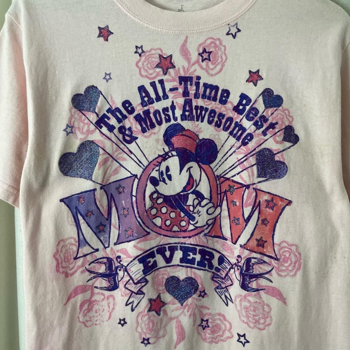 디즈니랜드 핑크 미키 프린팅 y2k 하프 티셔츠 상품이미지4