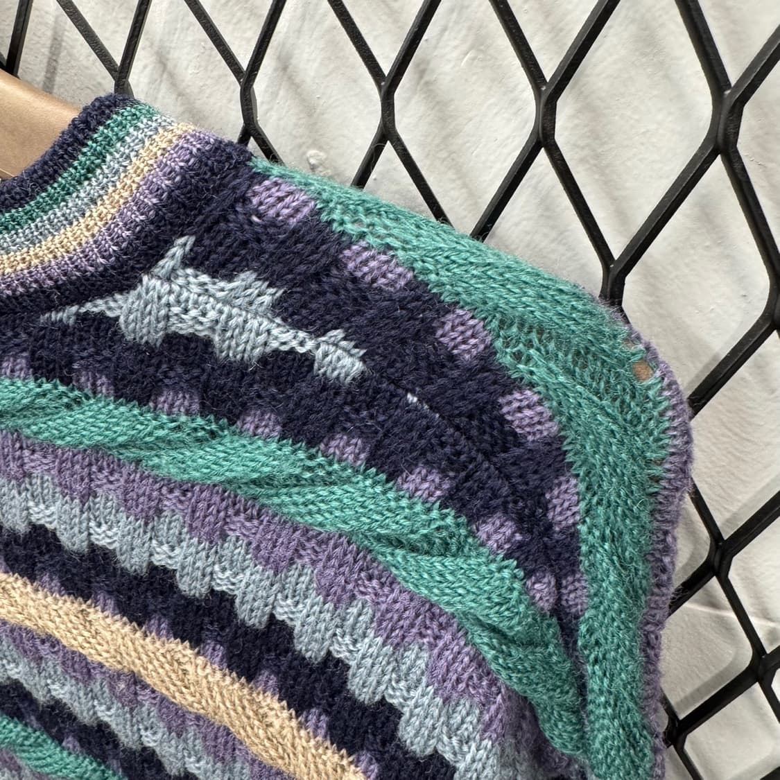 JPN VTG 스트라이프 패턴 울 니트 스웨터 케이블 디테일 멀티컬러 상품이미지8