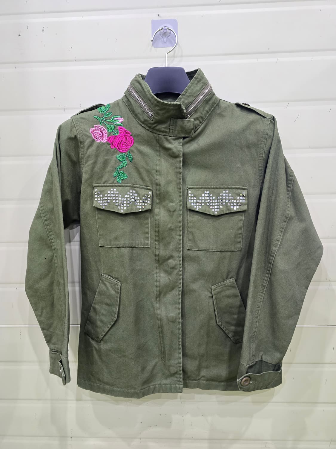 카키 야상 자켓 - 꽃 자수 & 큐빅 장식 상품이미지10