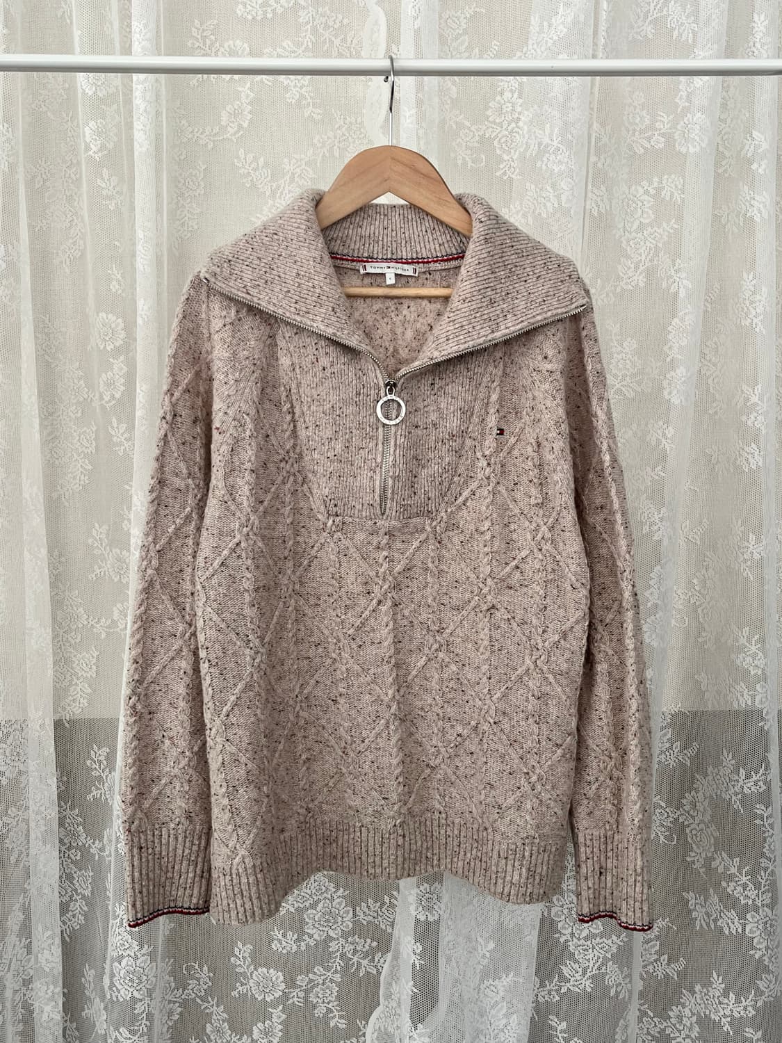 S) 타미힐피거 보카시 하프집업 케이블 니트 베이지 상품이미지1