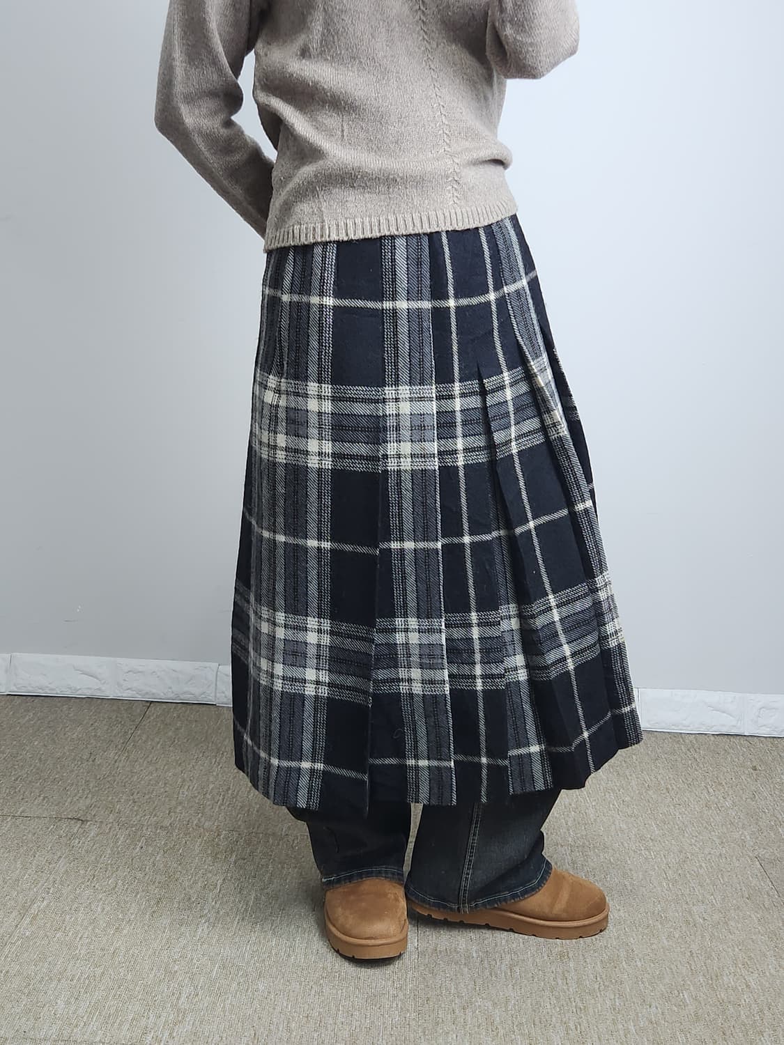 플리츠 체크 울스커트 상품이미지3