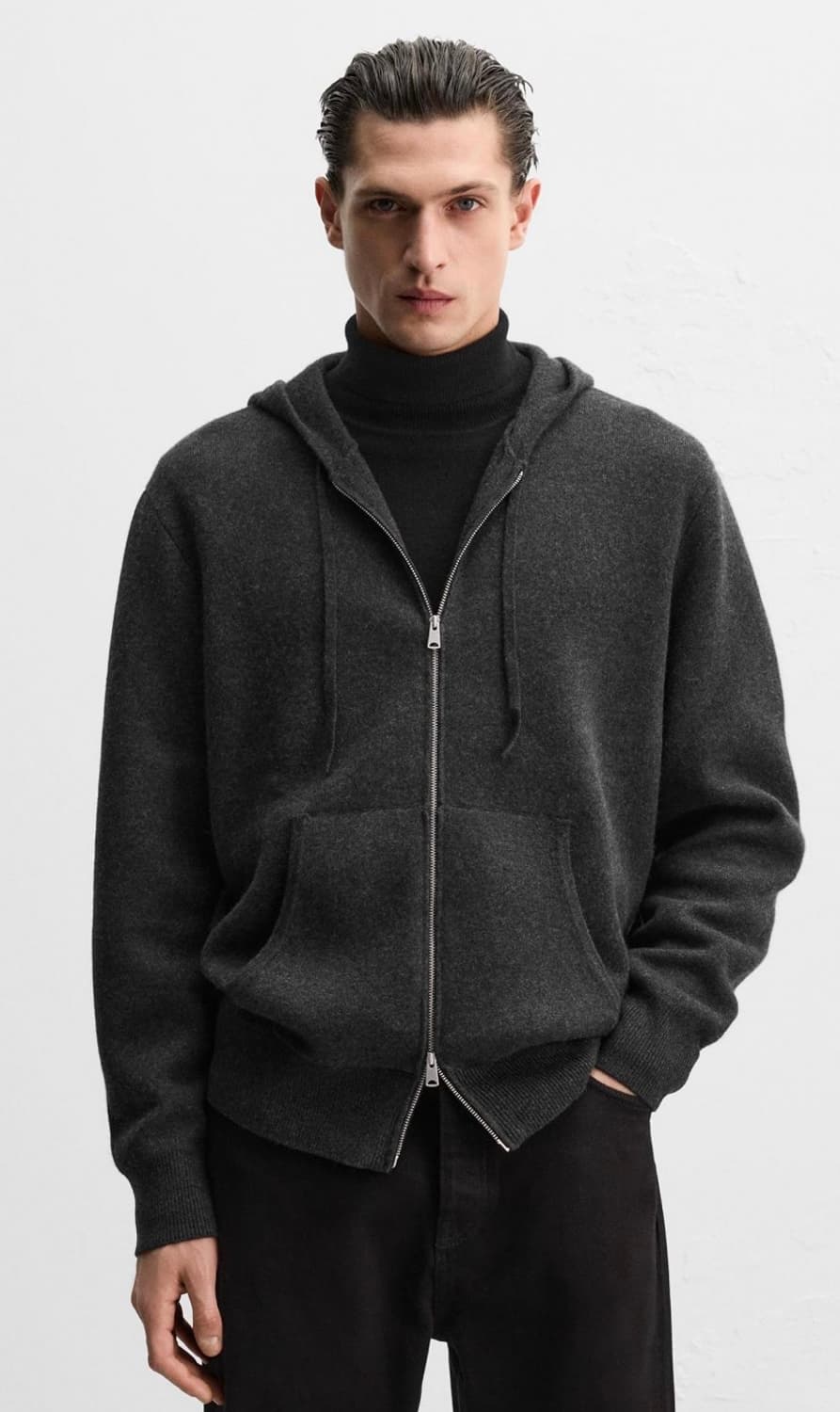 자라 캐시미어 블렌드 니트 후드집업 그레이 XL 상품이미지1