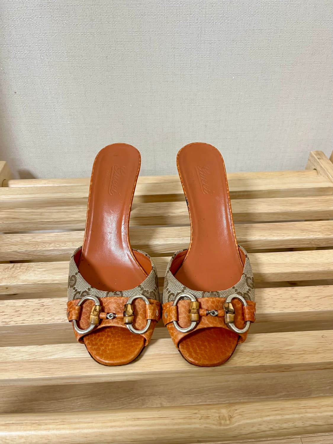 구찌 뮬 샌들 오렌지/브라운 36 1/2 정품 상품이미지1