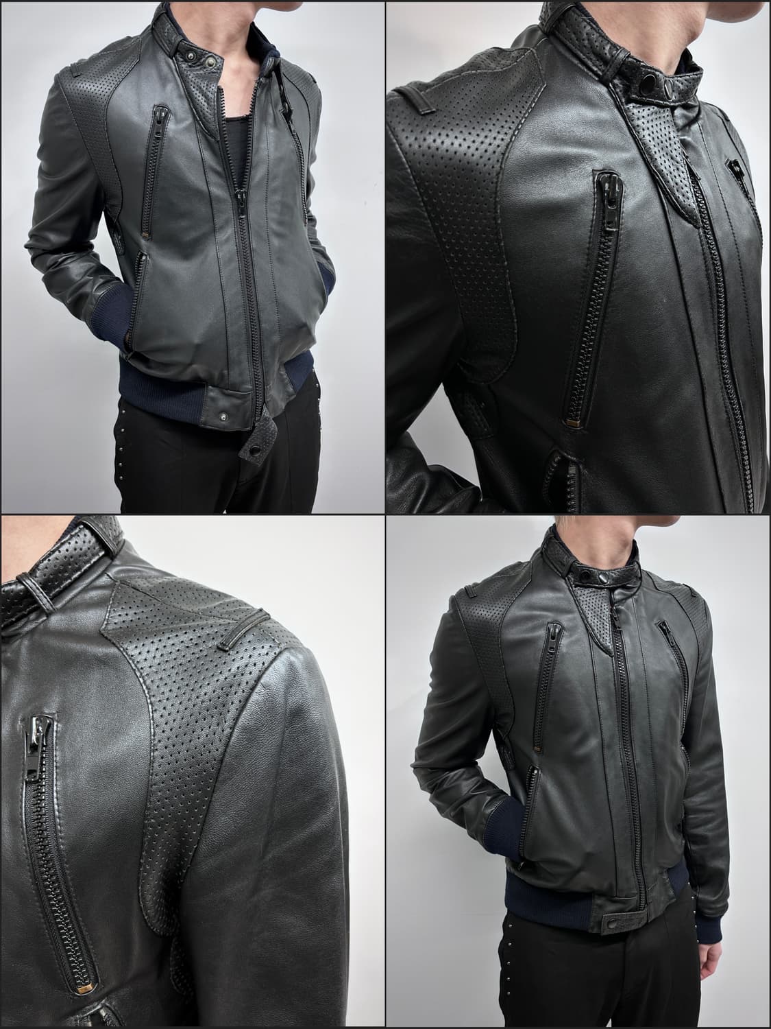 멀티 지퍼 판넬 레더 자켓 상품이미지1