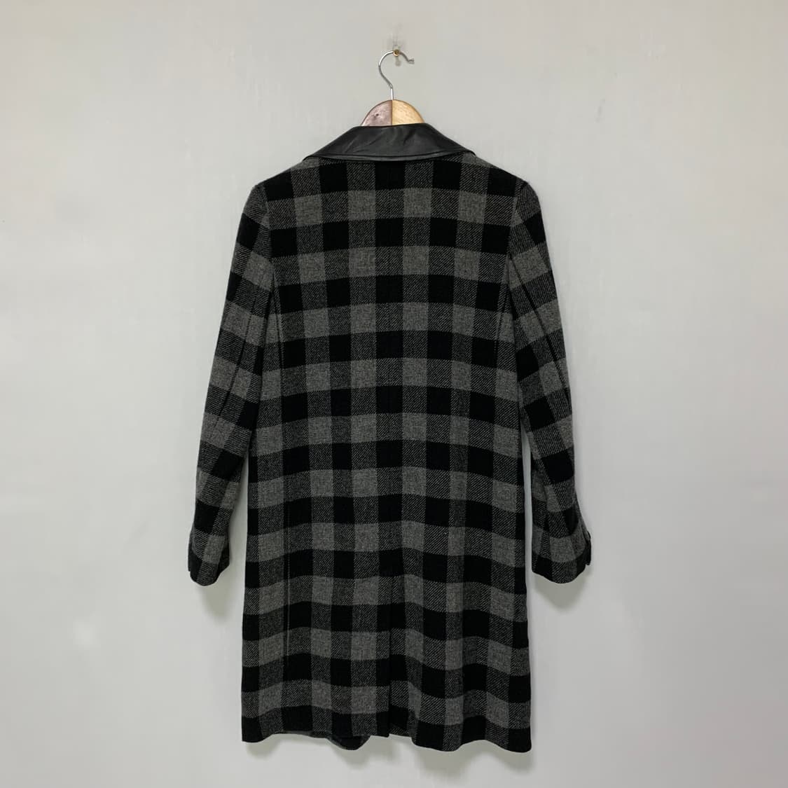 아네스베 빈티지 레더 배색 체크 롱코트 36사이즈 상품이미지4