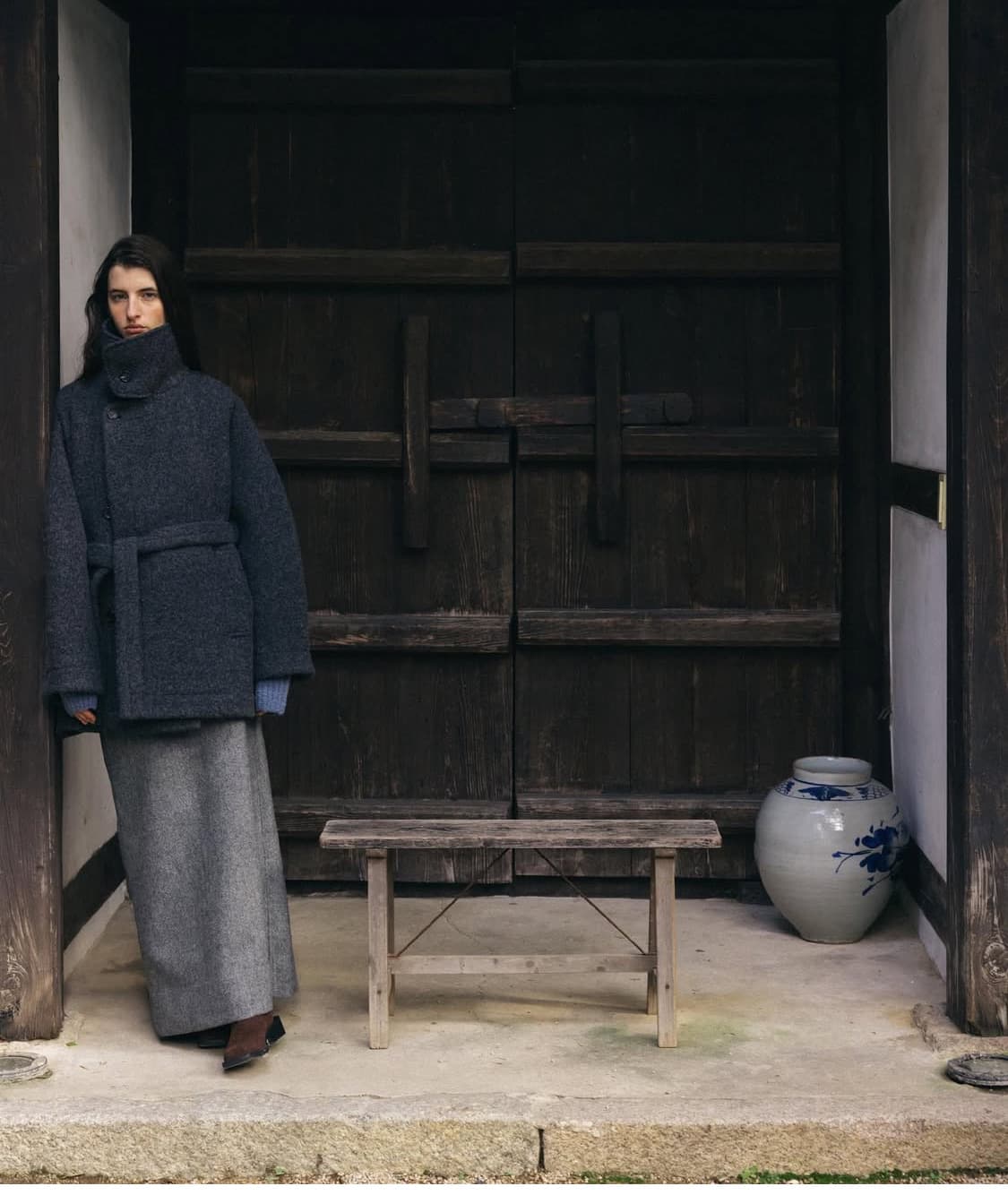 rrace 레이스 Funnel-neck Half Coat 차콜 상품이미지3