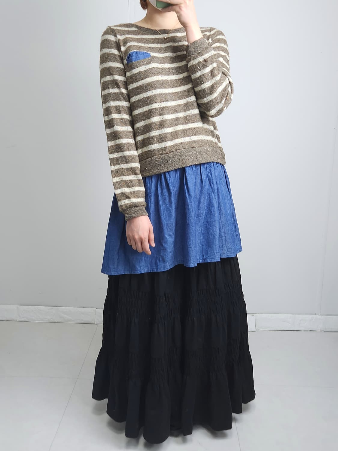 스트라이프 레이어드 롱 탑 상품이미지2