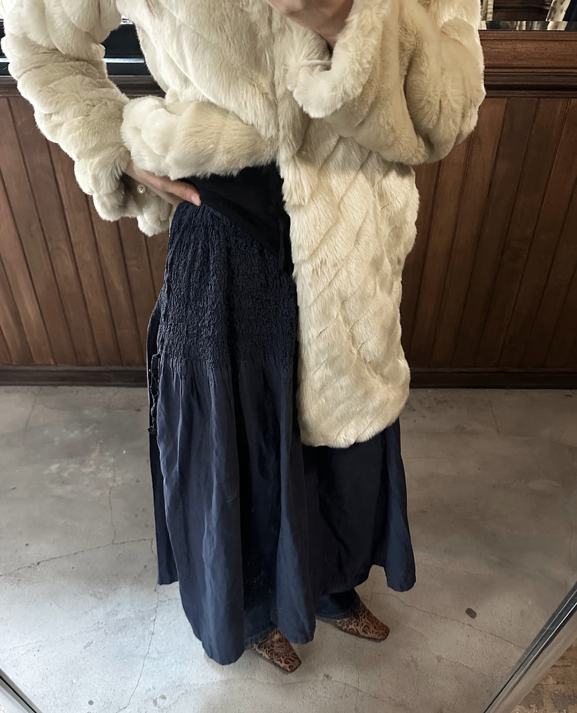 ISSEY MIYAKE ME navy smocked skirt 상품이미지1