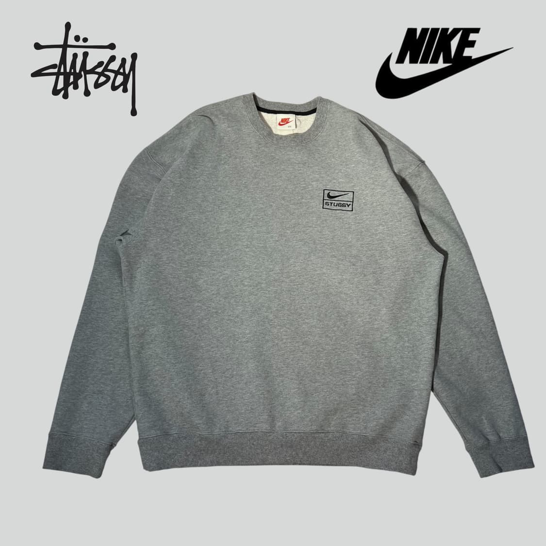 [2XL]나이키 x 스투시 NRG BR 크루 플리스 맨투맨 그레이 상품이미지1