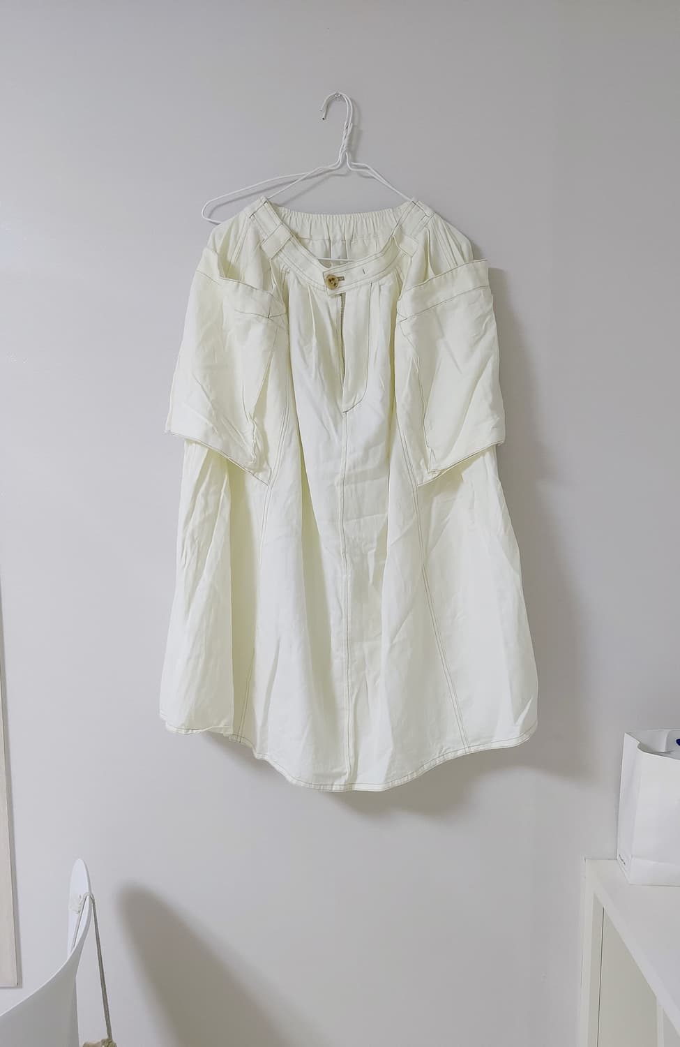 유니크한 아이보리 포켓 워크 롱스커트 상품이미지5