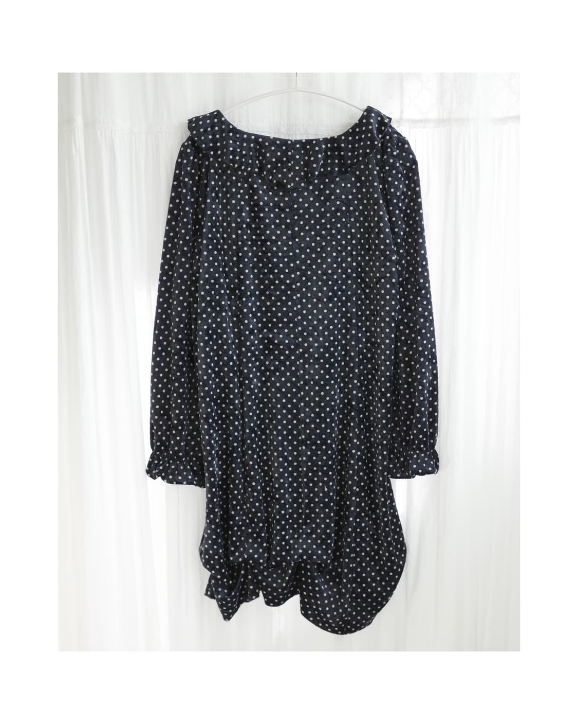 Navy dot velvet one-piece 상품이미지4