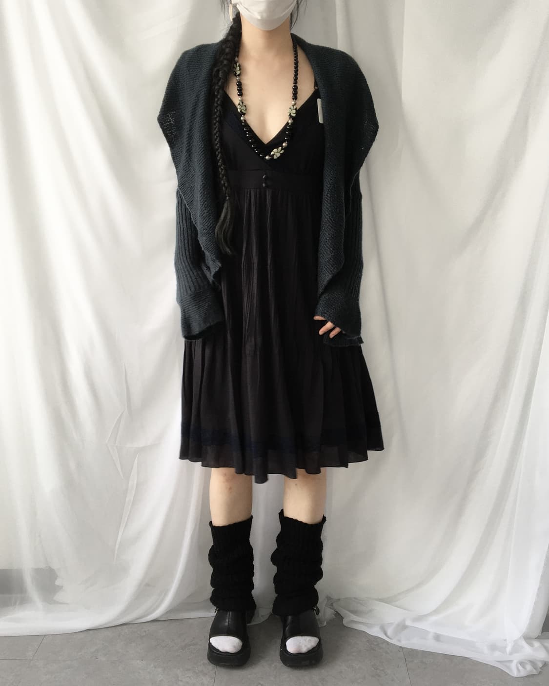 Ruffle drape point blue knit open cardig 상품이미지1