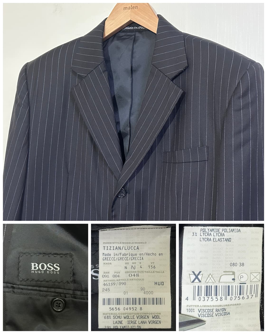 휴고보스 스트라이프 정장 셋업 105/30/블랙 / 오버핏 수트 상품이미지8