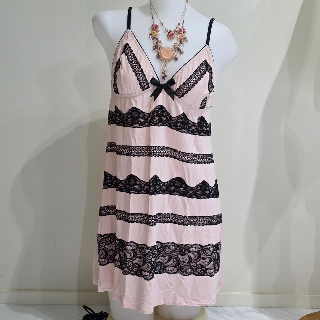 빅토리아시크릿 고전)2012 빈티지 블랙핑크 레이스리본히메갸루 슬립원피스 상품이미지4
