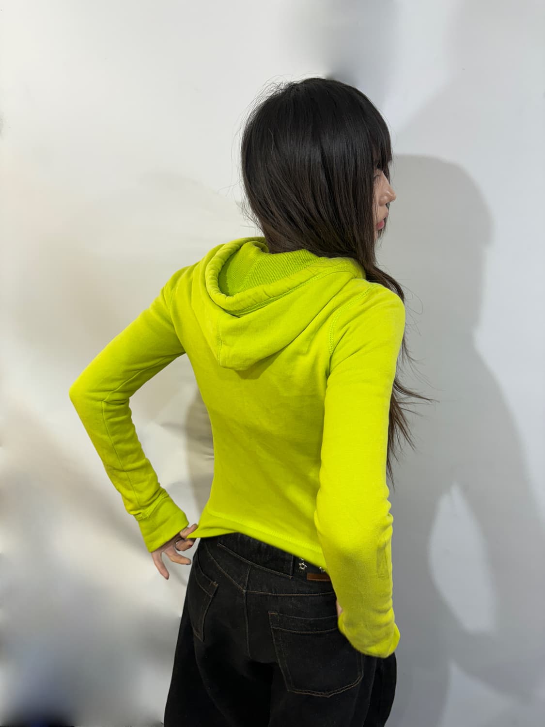 90s Hollister 형광 그린 후드 집업 셔츠 상품이미지3