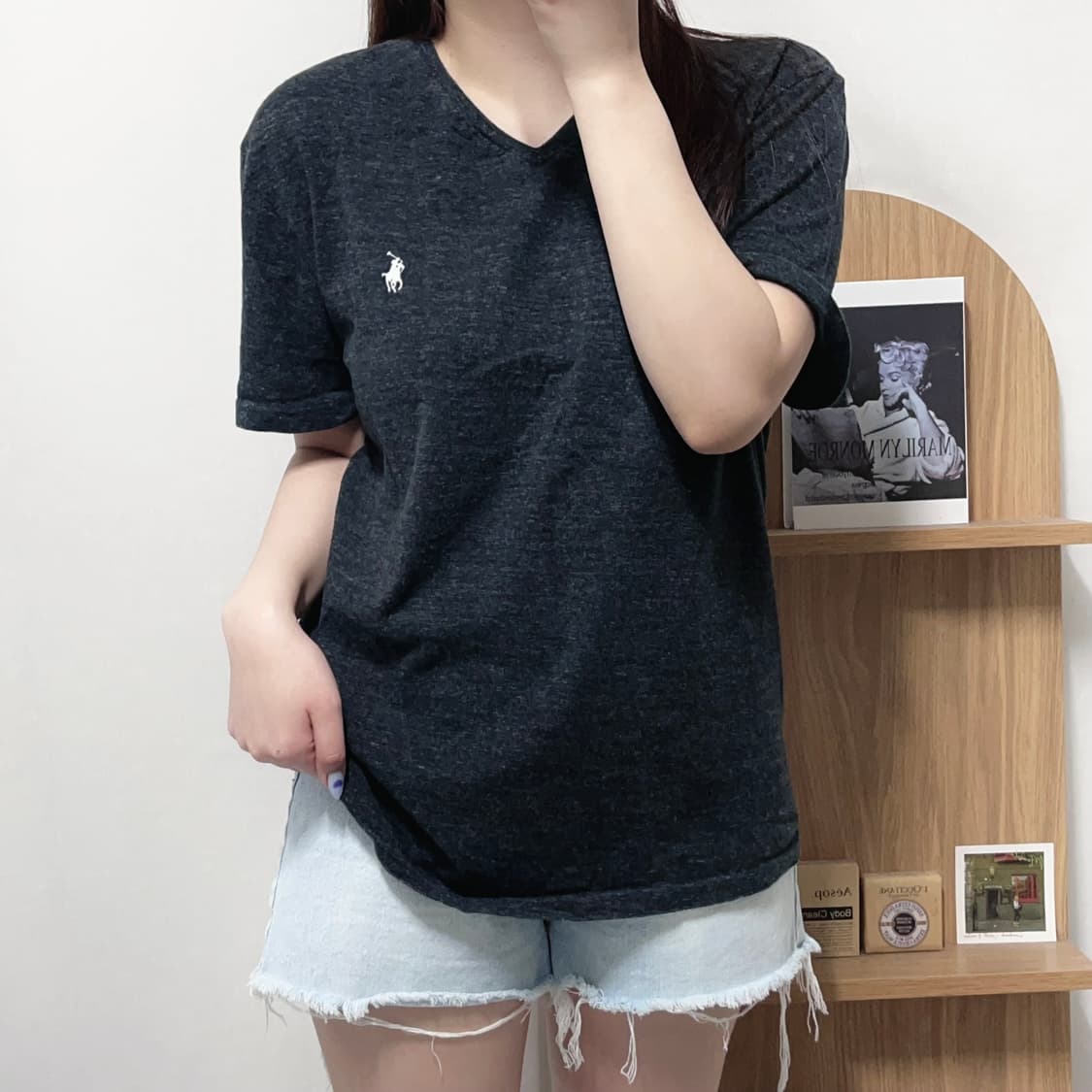 [정품] 폴로 챠콜 / 화이트포니 브이넥 반팔티 [ M ] 상품이미지1