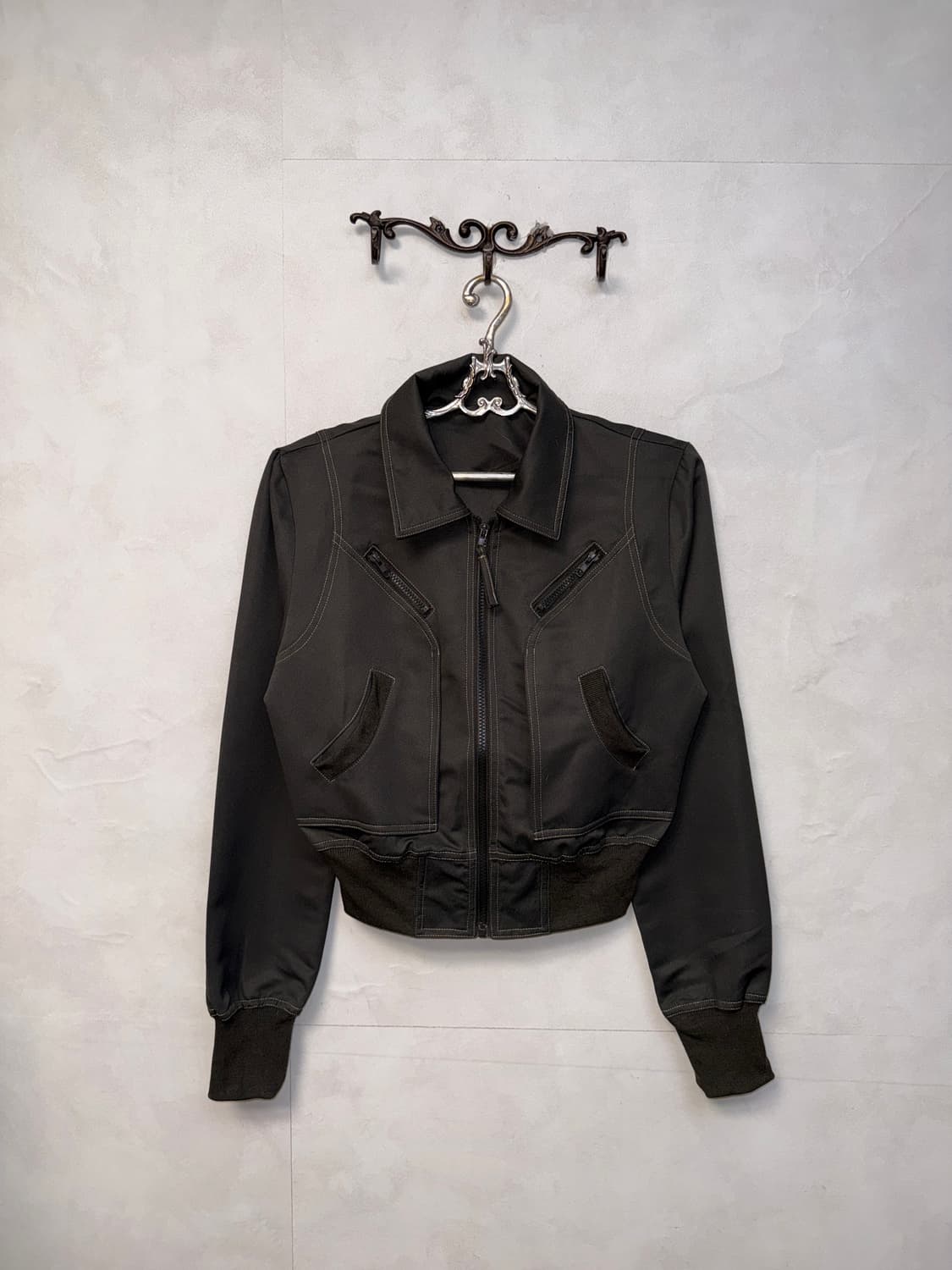 Charcoal y2k crop bomber zipup  상품이미지1