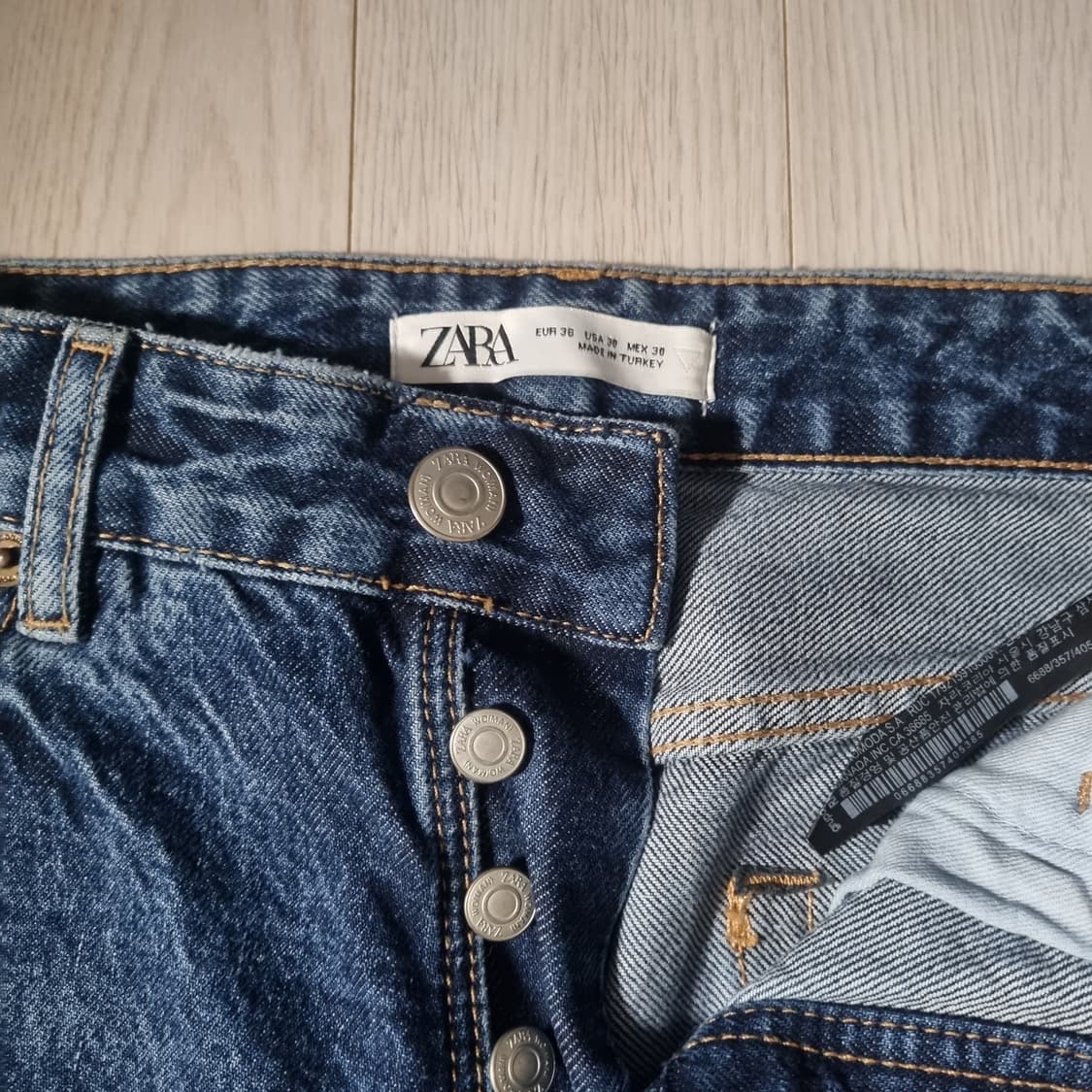 30사이즈 자라 빈티지 워시드 슬림 스트레이트 인디고 블루 데님 청바지 상품이미지5