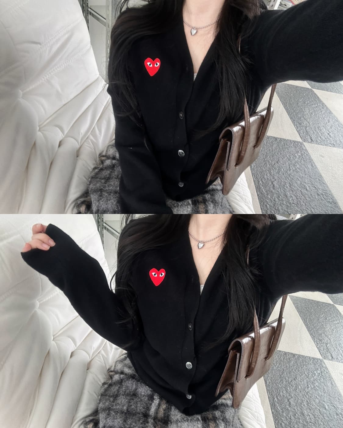 꼼데가르송 레드와펜 블랙 V넥 울 가디건  상품이미지3