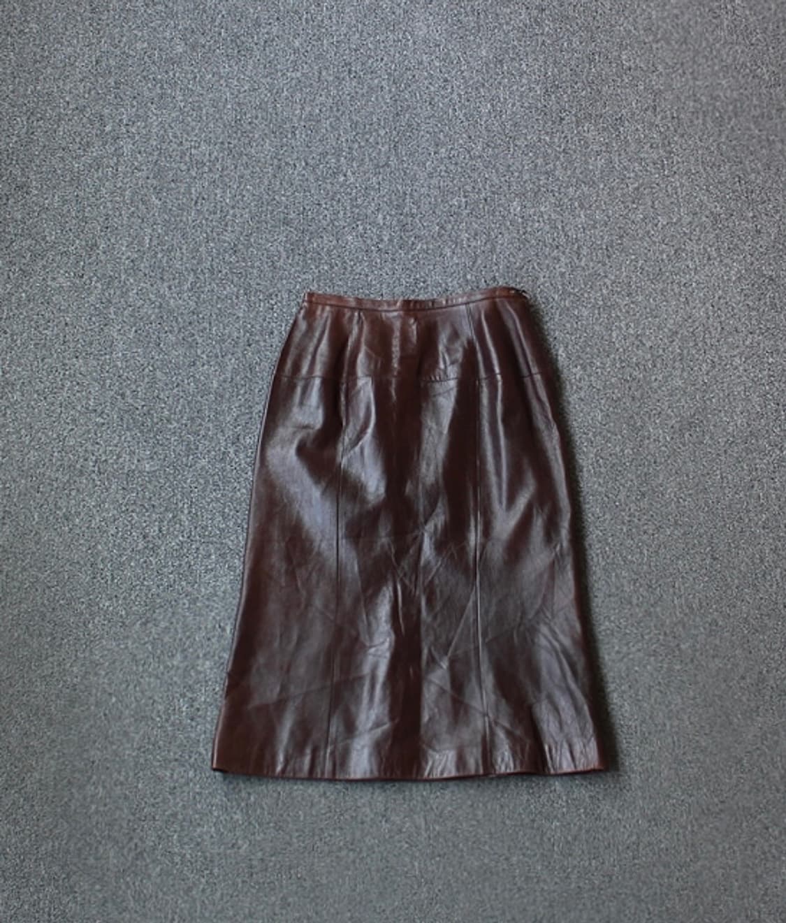 H.Q.C. 양가죽 브라운 레더 미디 스커트 상품이미지1