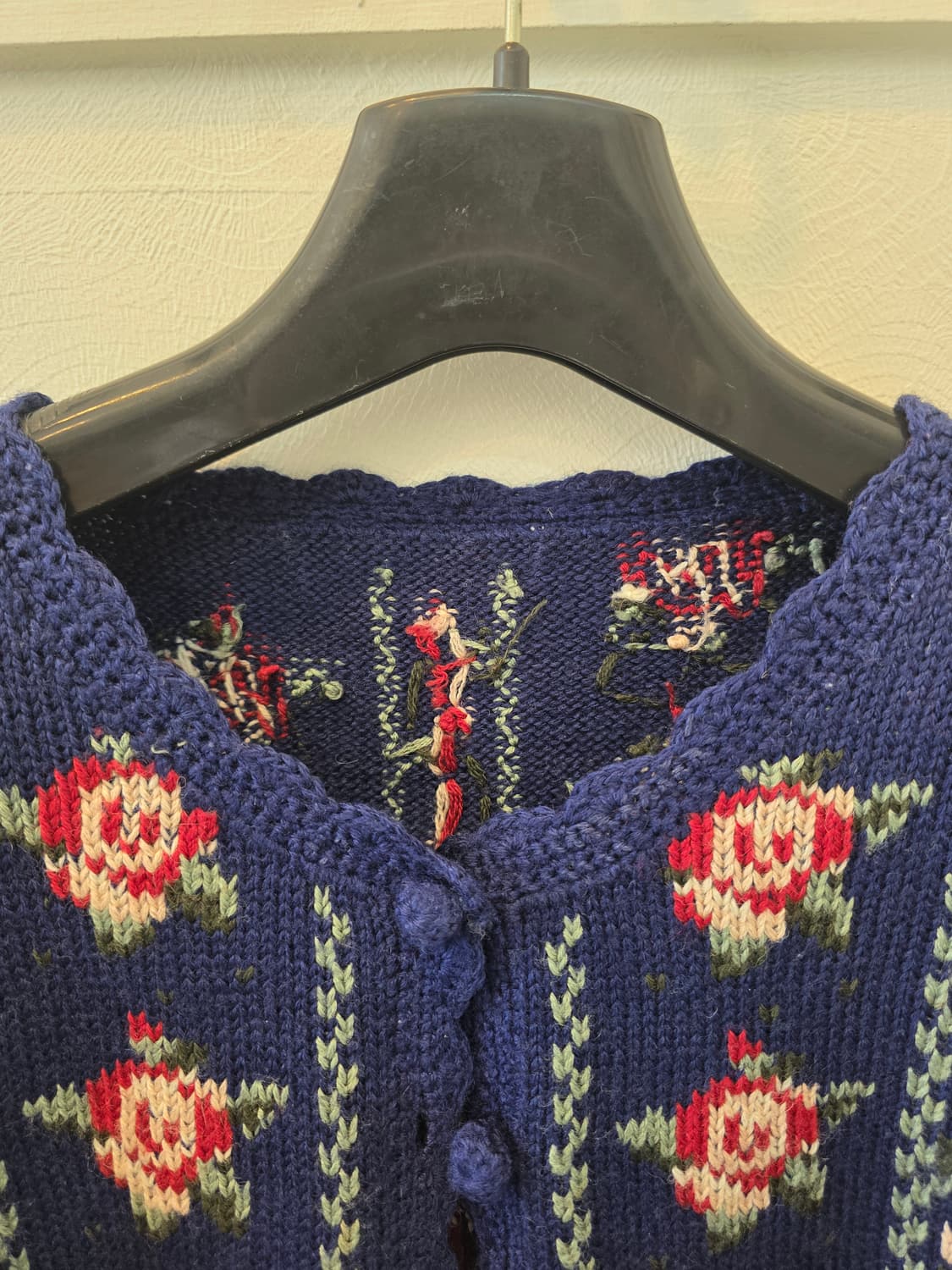 빈티지 로즈 패턴 네이비 니트 가디건  자켓 상품이미지1