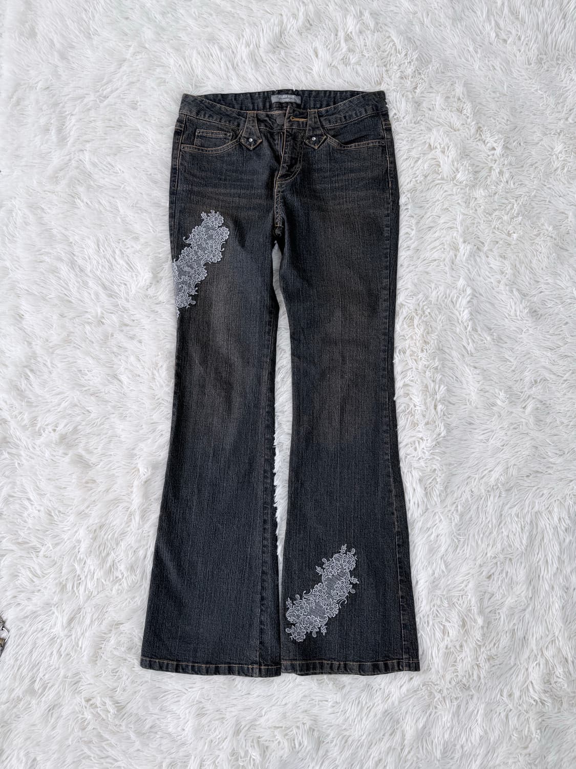 브라운 워시드 레이스 부츠컷 팬츠 상품이미지1