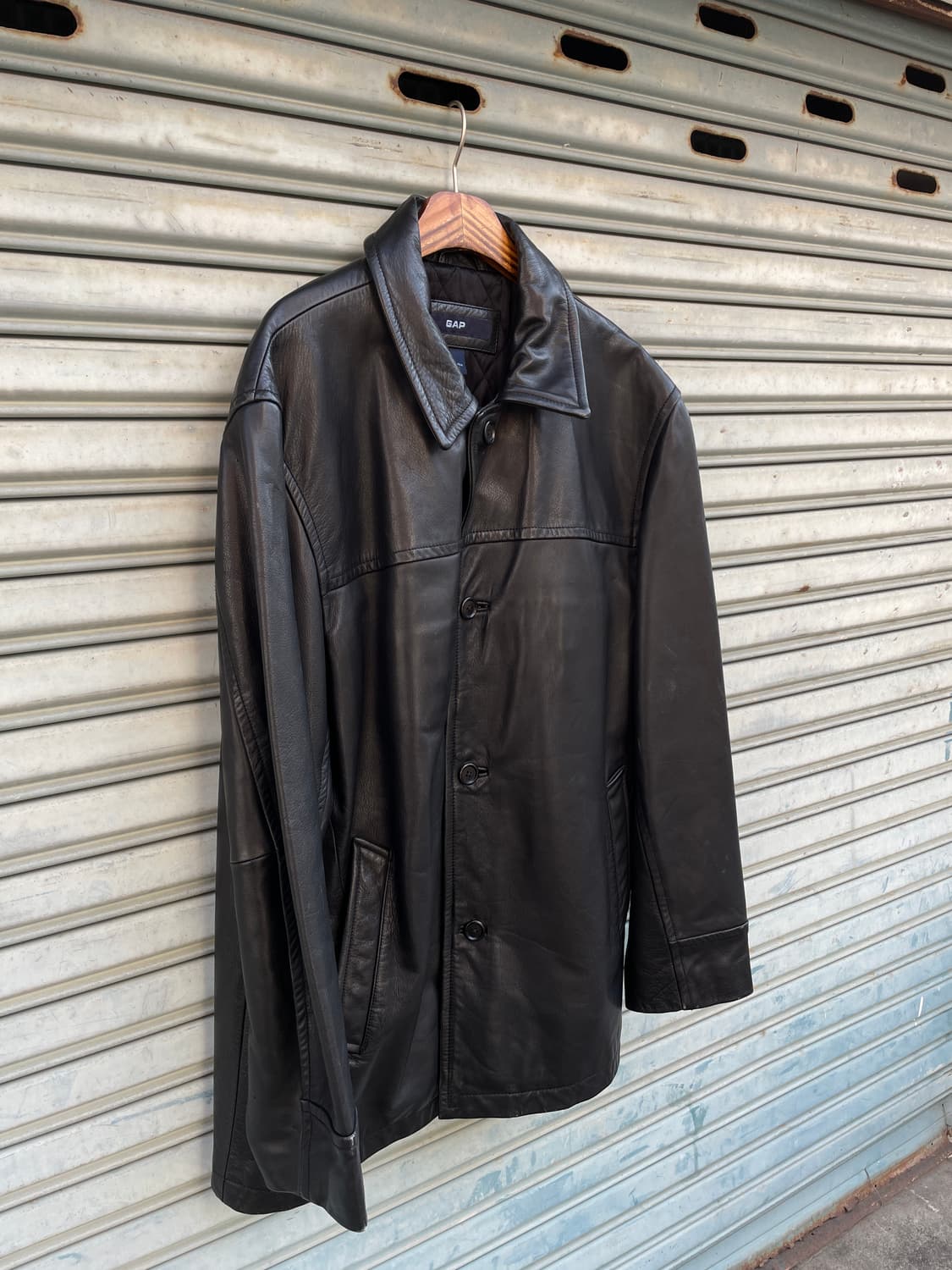 00s Old GAP Leather Black Car Coat 상품이미지4