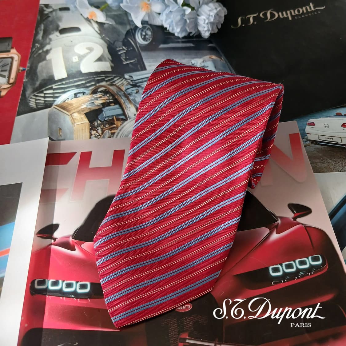 에스 티 듀퐁 실크 레드 스트라이프 넥타이 8.9cm A등급 A19529 상품이미지2
