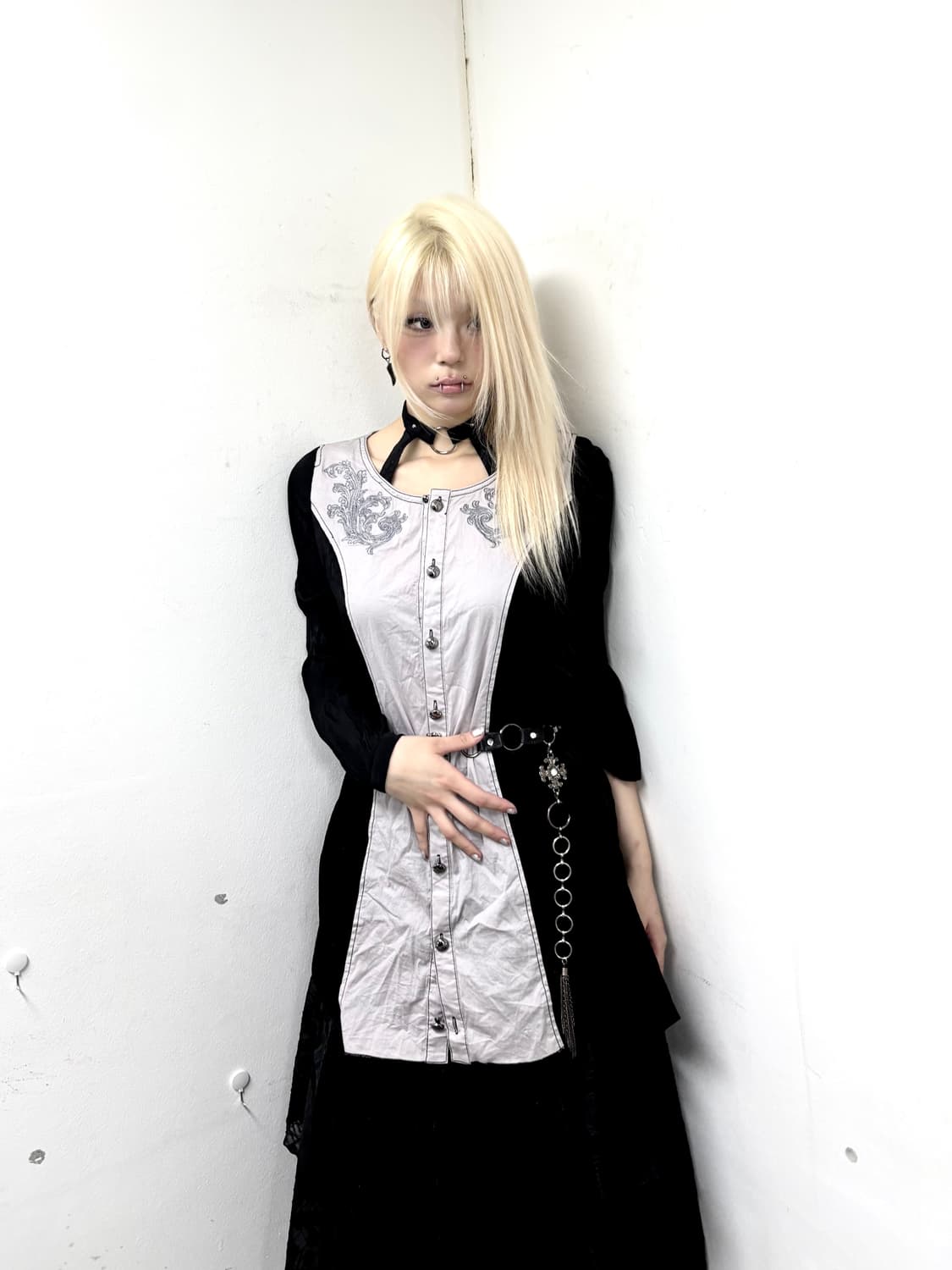 “Algonquins” 00’s Gothic Print Long Shir 상품이미지1