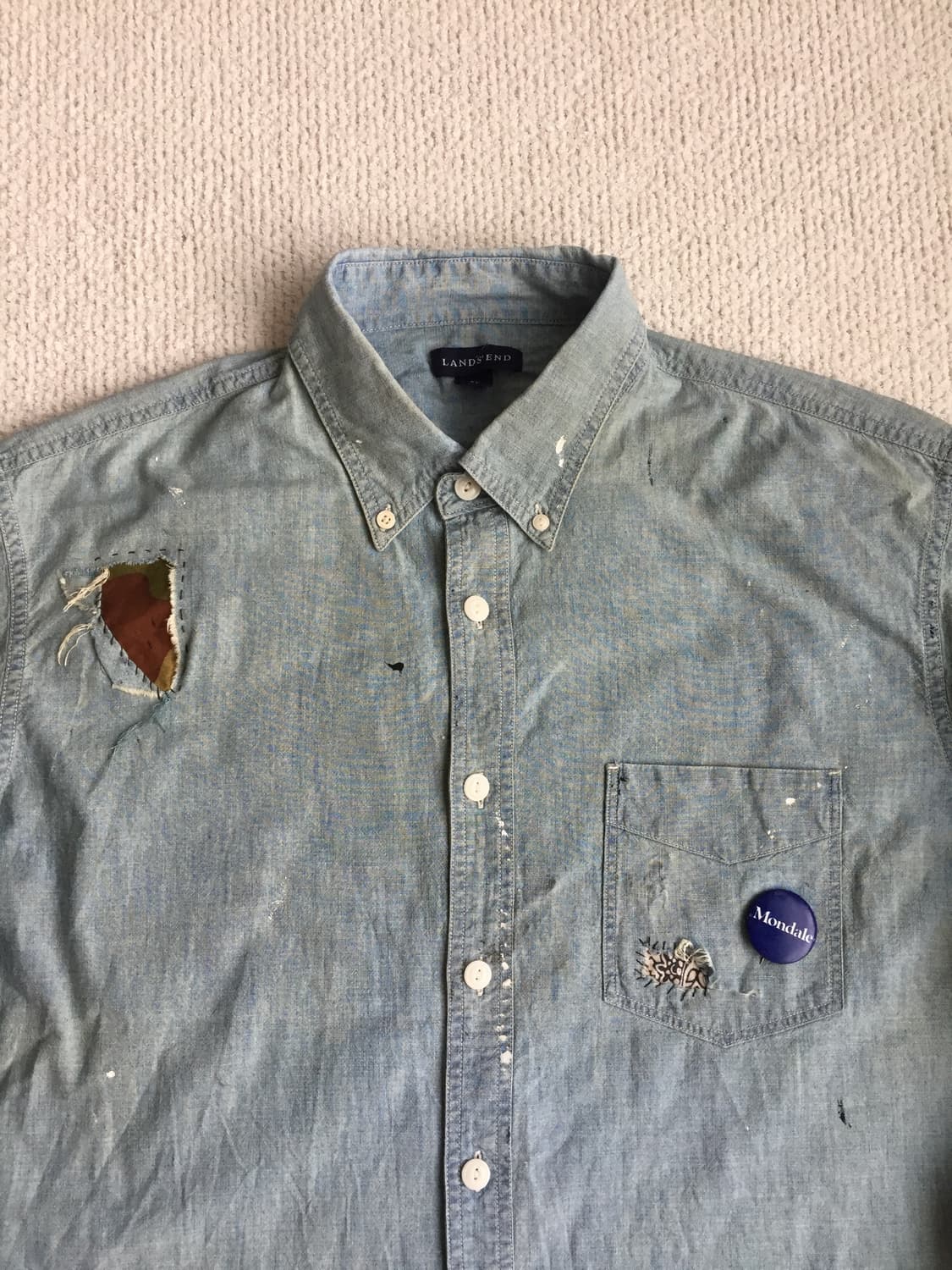 90‘s lands’end 샴브레이 보로 리페어 셔츠 상품이미지2