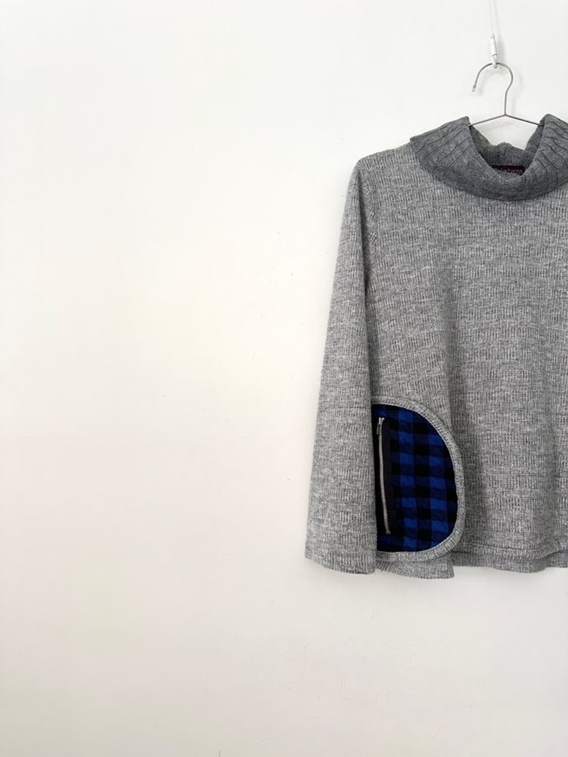 Highneck check point warm top / grey 상품이미지2