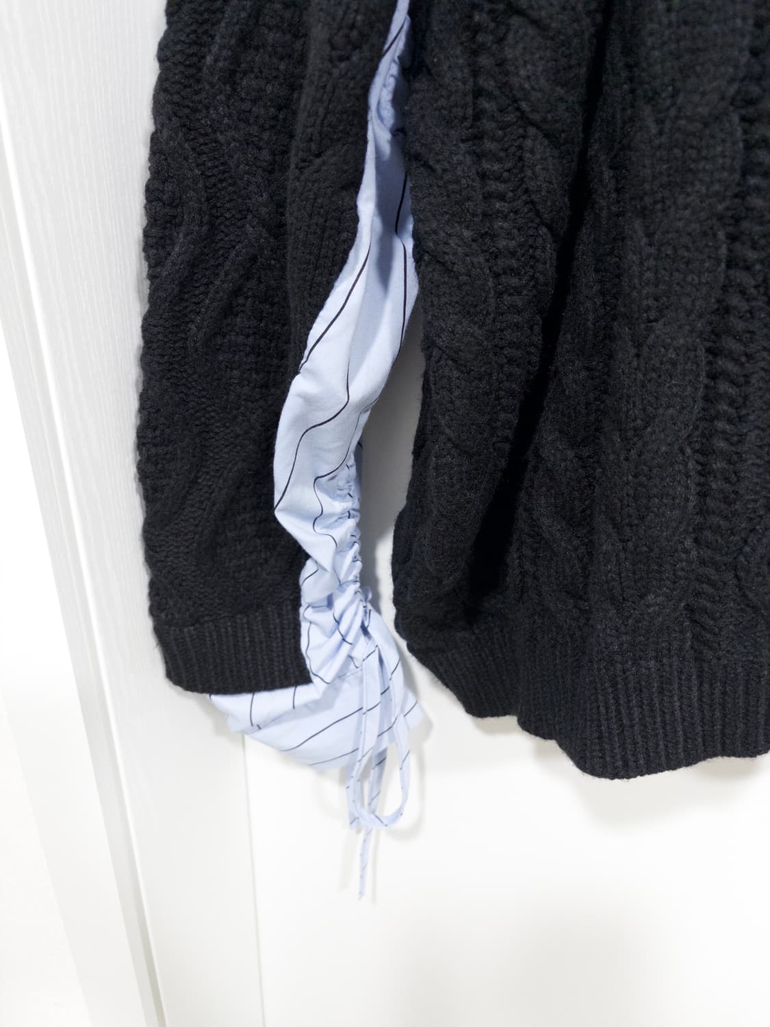 스트라이프 셔츠 레이어드 꽈배기 케이블 니트 *오버핏 상품이미지3