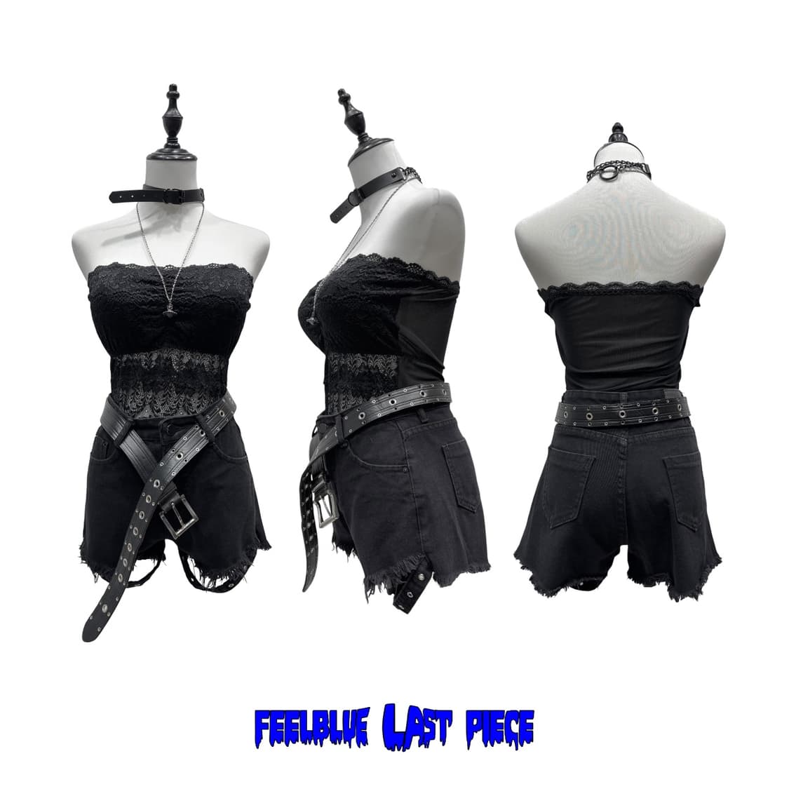 Black Denim Shorts with Grommet Hem 상품이미지6