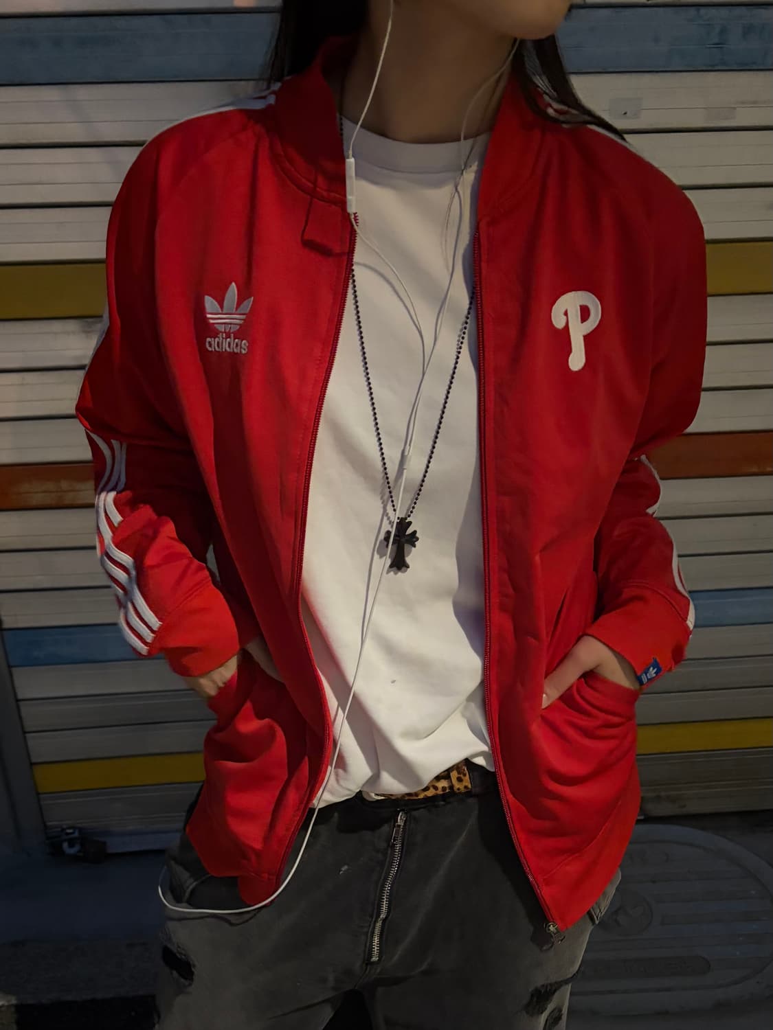 90s ADIDAS 올드스쿨 필라델피아 레드 져지 트랙탑 상품이미지2