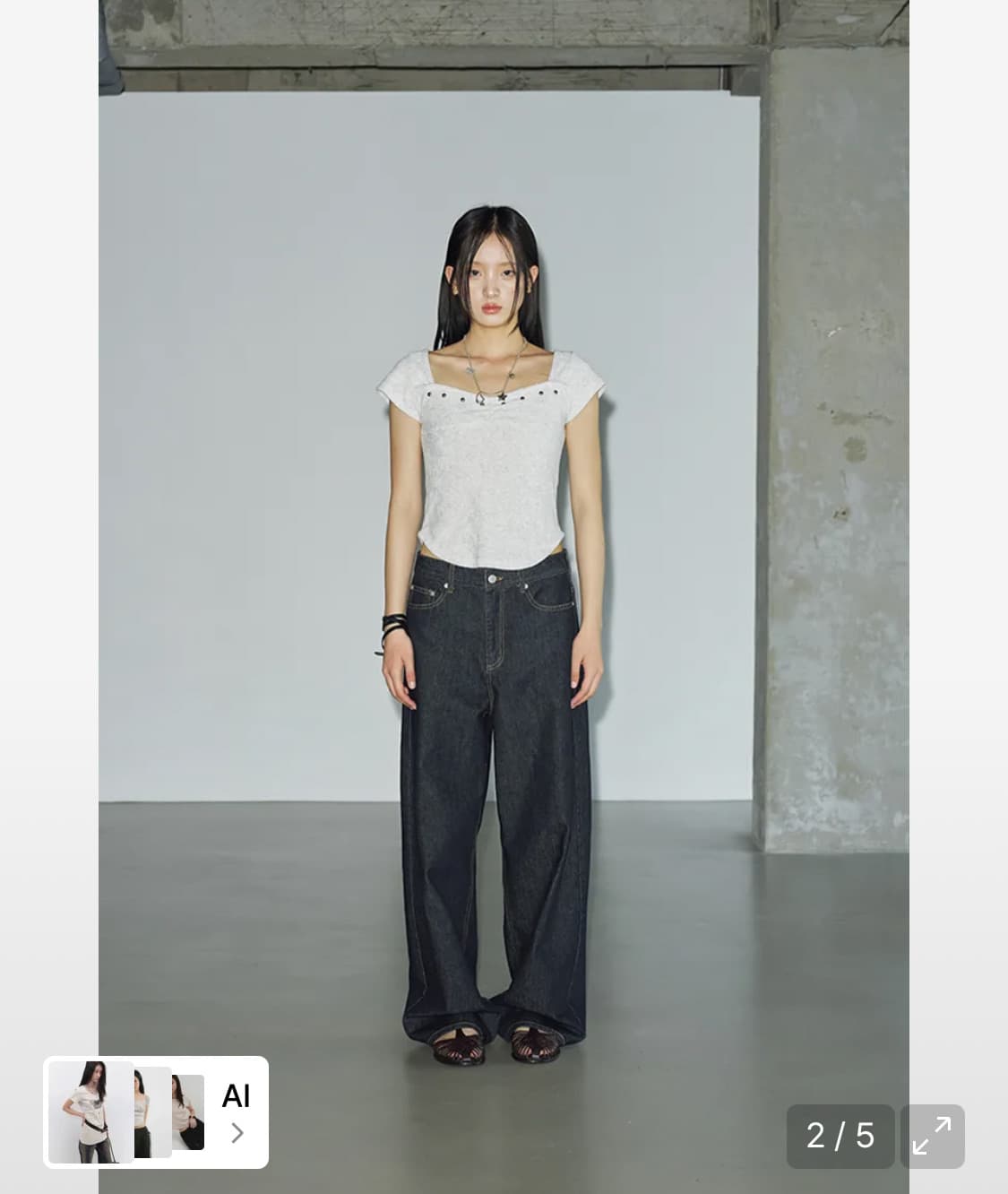 헬레네파리스 테리 스터드 스퀘어 하프 티셔츠 오트밀 상품이미지2