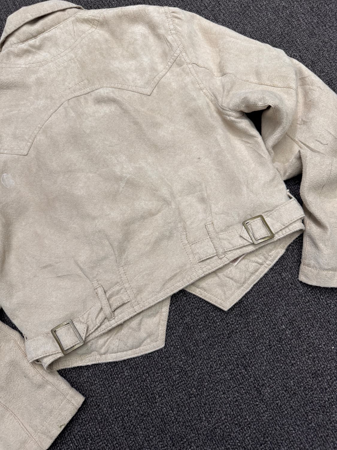 OS)LB-03 빈티지 여성 베이지 스웨이드 크롭 자켓 상품이미지5