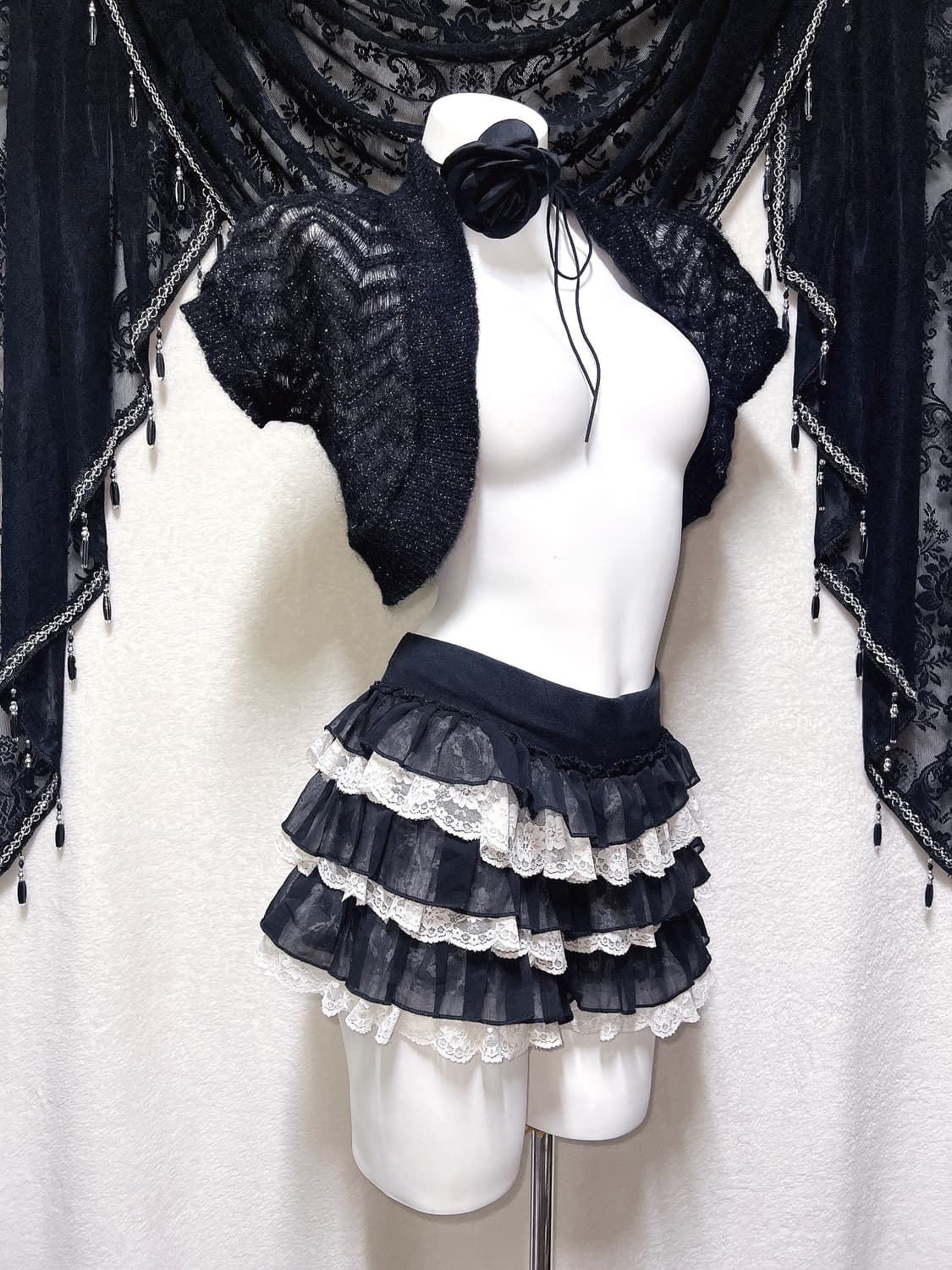 로맨틱고딕 고스펑크 다크페어리 그런지 뜨개 니트 볼레로 가디건 로걀 핀터 상품이미지3