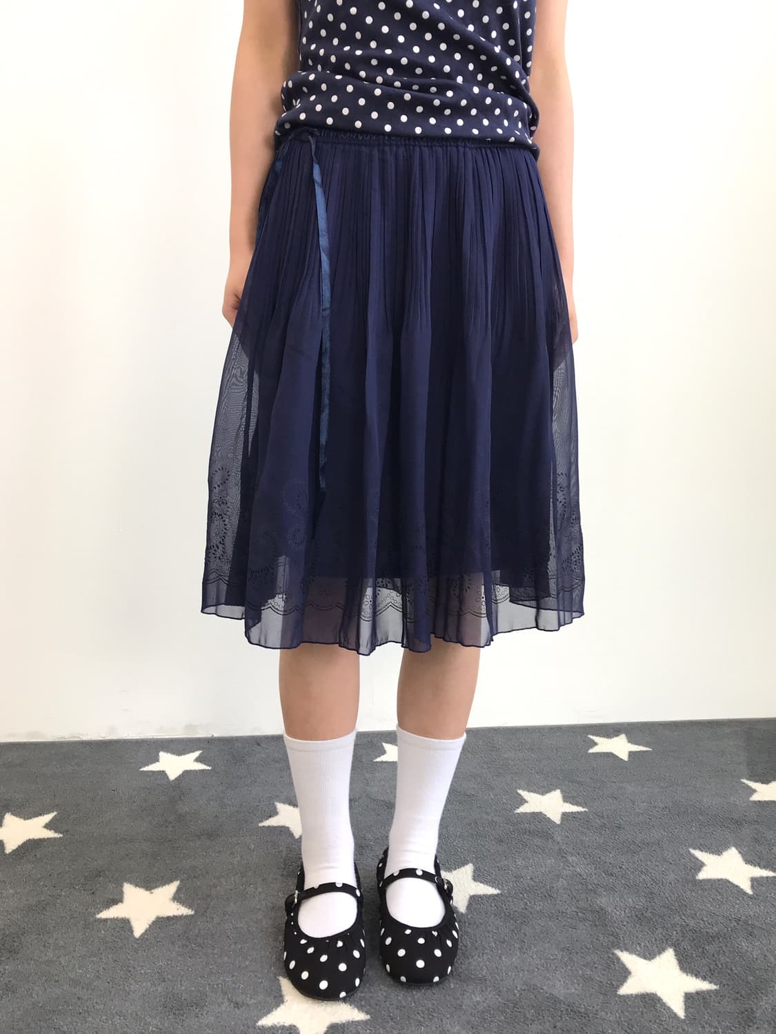 Jpn Navy Poly Midi Skirts 상품이미지2