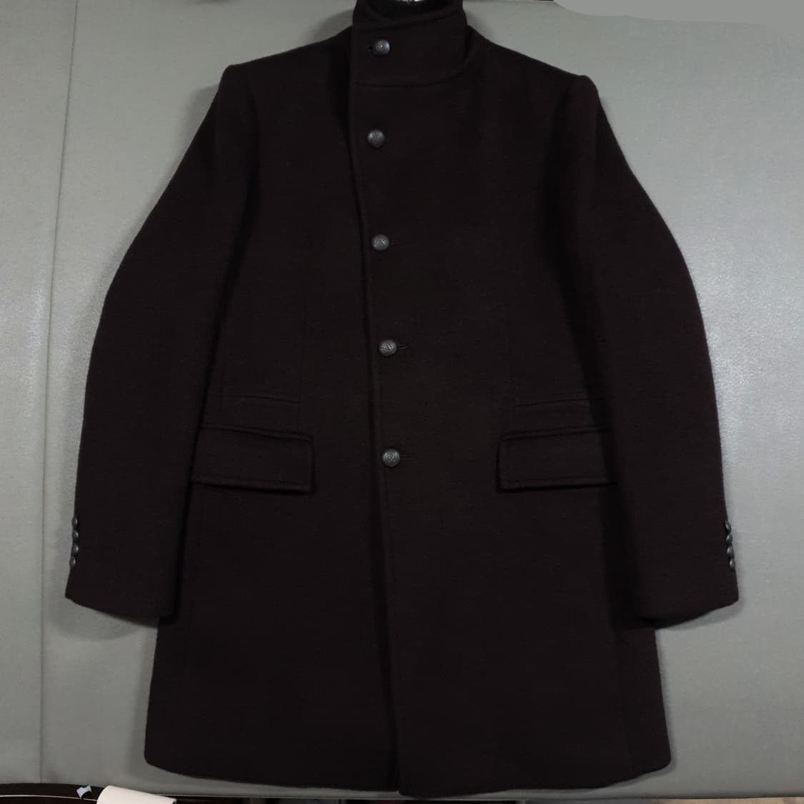 100) 타임 옴므 로얄 버튼 하이넥 울 캐시미어 실크 코트 자켓 브라운 상품이미지1