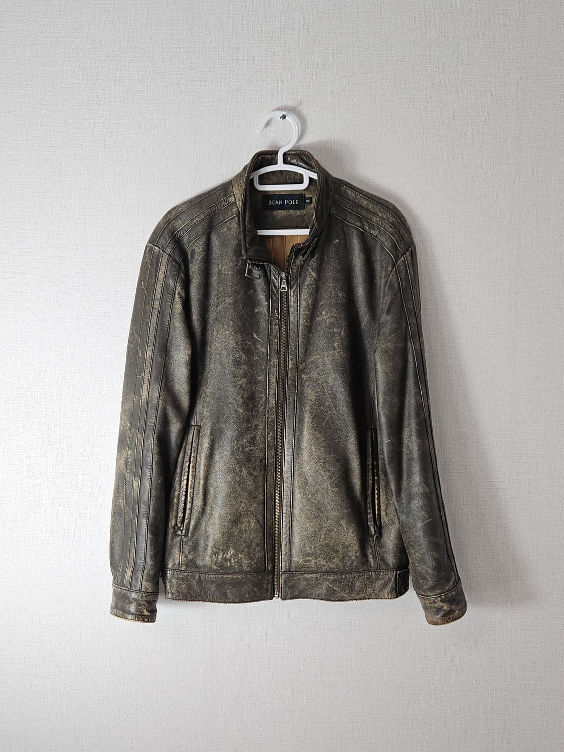 빈폴 워싱 가먼트다잉 양가죽 레더자켓 바이커 버클 빈티지 상품이미지2