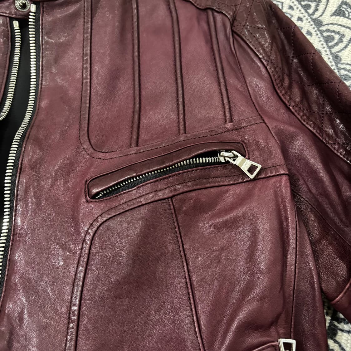 슬림 크로스 베지터블 램스킨 자켓 버건디 상품이미지5