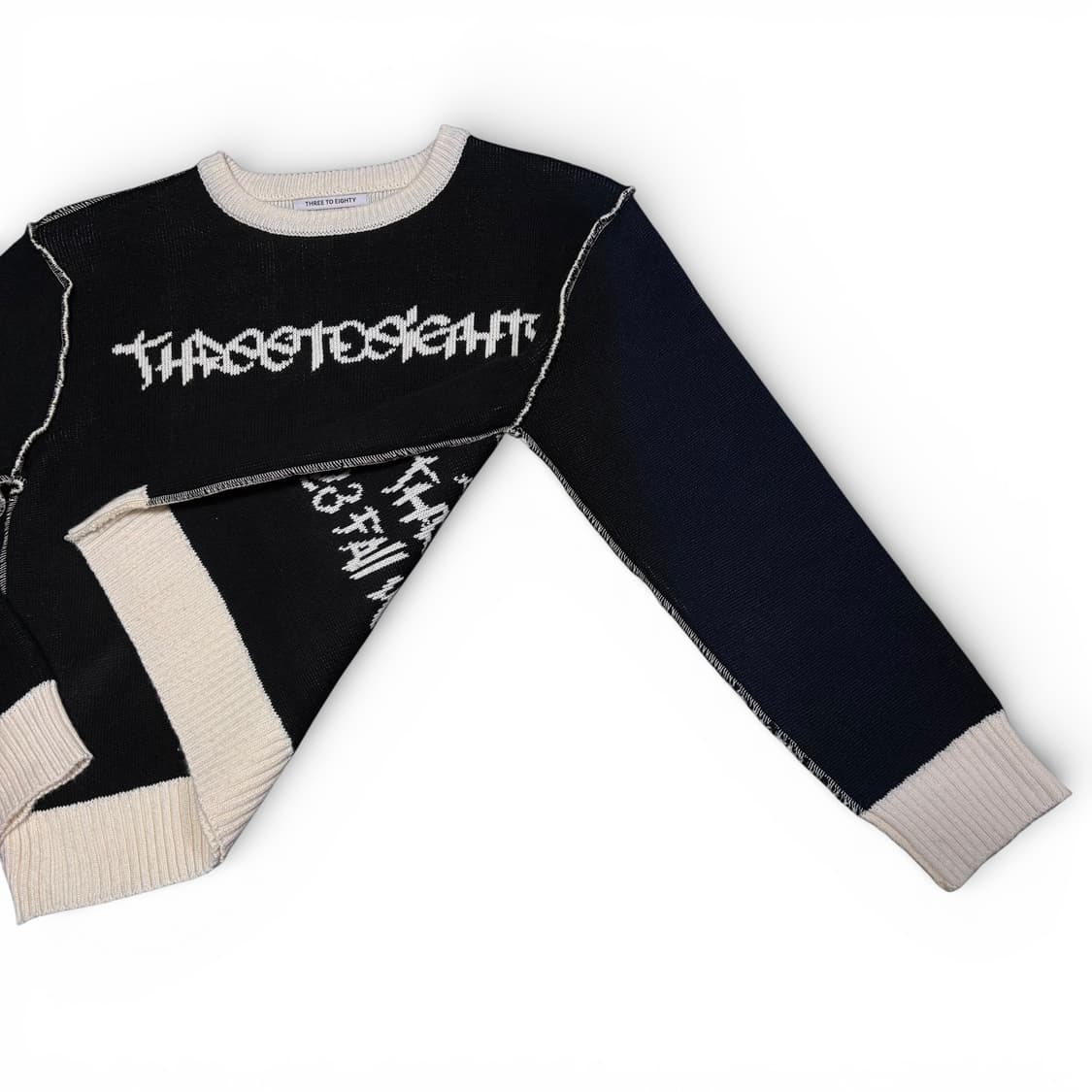 우먼FREE 쓰리투에이티 블랙 스티치 레터링 니트 상품이미지3