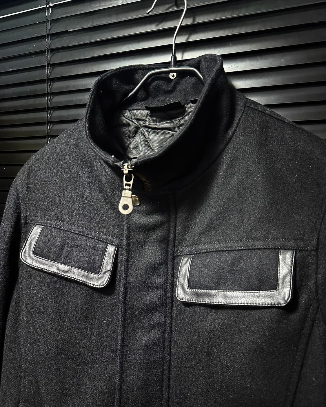 IGNITION 웨스턴 울 숏 집업 코트 집업 블랙 검정 가죽 레더 펑크 상품이미지6