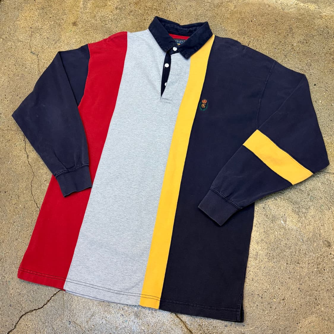 90s 미국 빈티지 챕스 랄프로렌 헤비코튼 스트라이프 배색 럭비티 상품이미지2