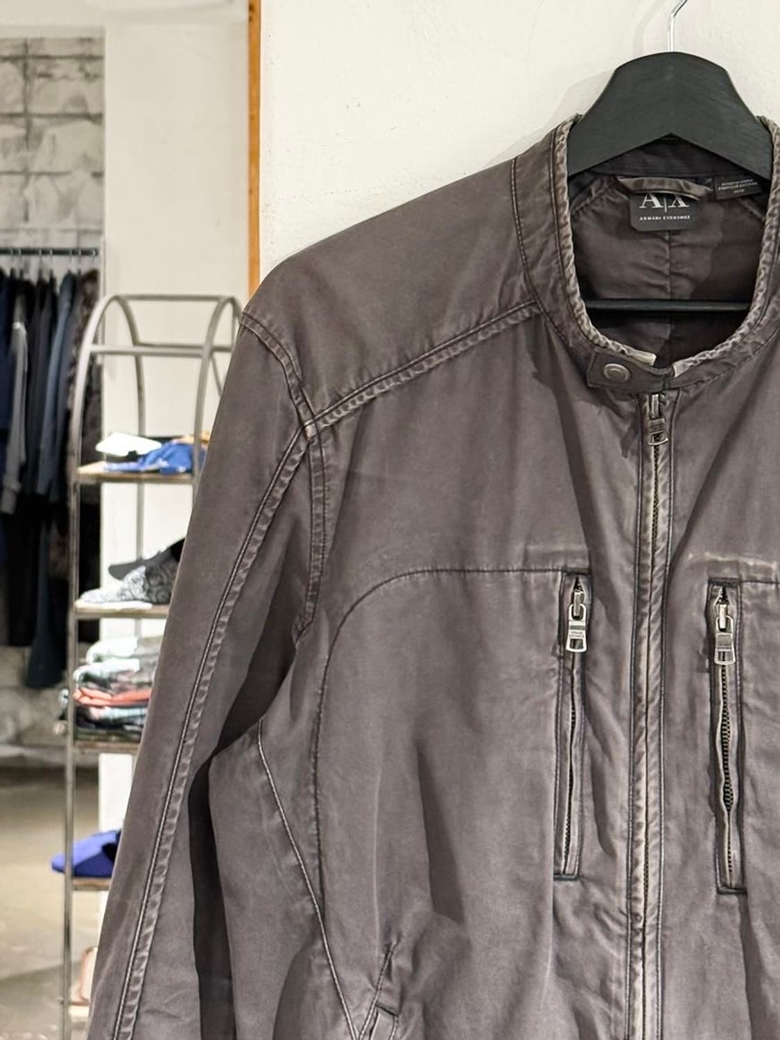 아르마니 익스체인지 딥그레이 워시드 코튼 바이커 자켓 상품이미지2