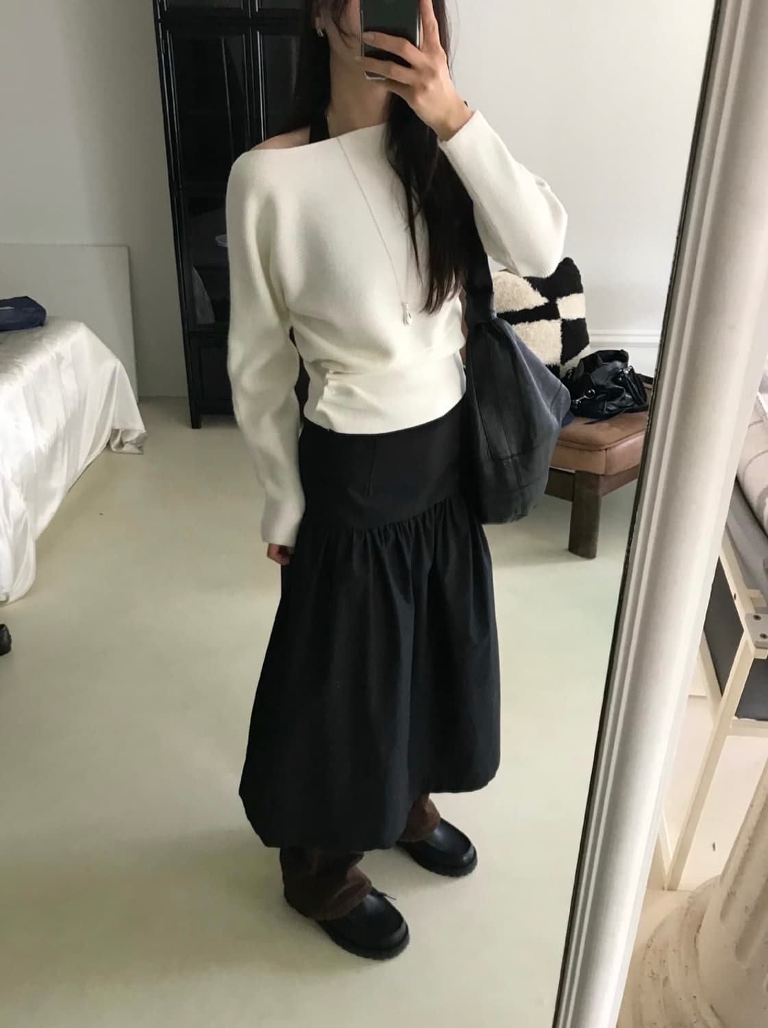 오브나인_flare shirring long skirt_M [새상품] 상품이미지10