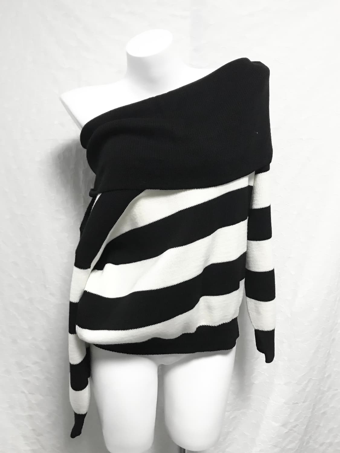 빈티지 에고이스트 갸루 드레이프 오프숄더 스트라이프 니트 탑 상품이미지1