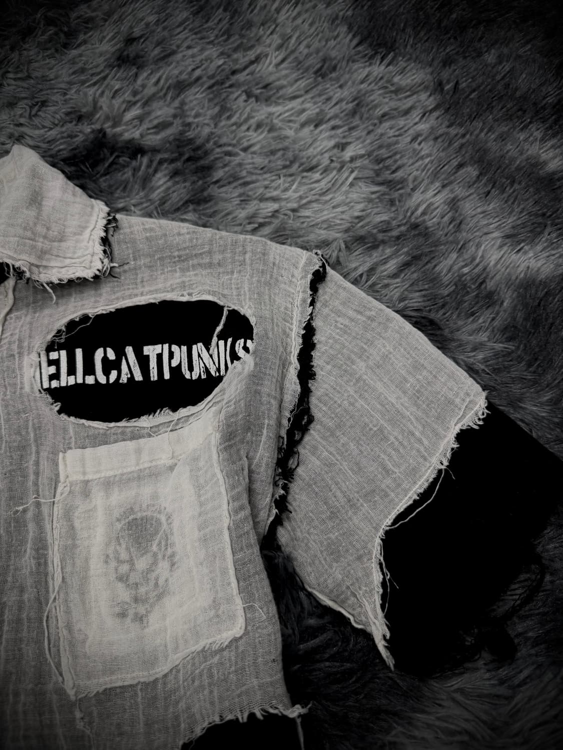 Hell Cat Punks 펑크 데미지 레이어드 지퍼 디테일 반팔 셔츠 상품이미지6